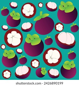 Seamless mangosteen fruit pattern. Exotic fruit watercolor vector illustration.