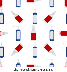 Seamless of many identical sanitizer in soap dispenser for disinfection. Disinfection consisting of accessory sanitizer in soap dispenser. Sanitizer in soap dispenser is main prevention disinfection.