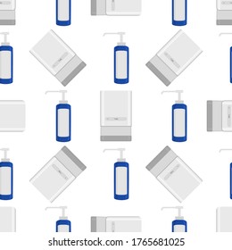 Seamless of many identical sanitizer in soap dispenser for disinfection. Disinfection consisting of accessory sanitizer in soap dispenser. Sanitizer in soap dispenser is main prevention disinfection.