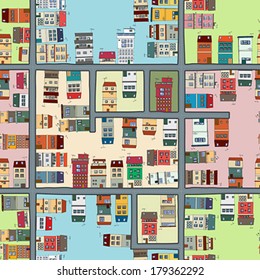 Seamless map of city, cartoon drawing