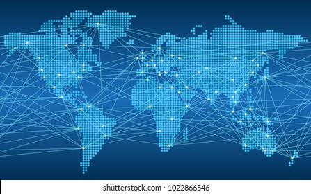 Seamless map of the global network system, vector illustration. Horizontally repeatable.