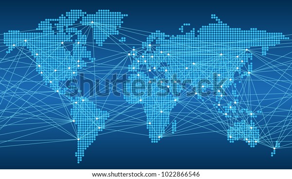 グローバルネットワークシステムのシームレスな地図 ベクターイラスト 水平に反復可能 のベクター画像素材 ロイヤリティフリー