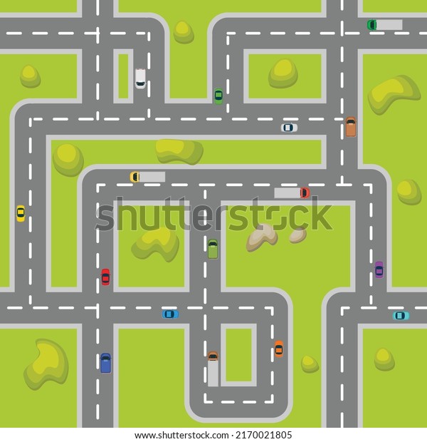 Seamless map. Road map. Stock vector illustration.\
Map top view