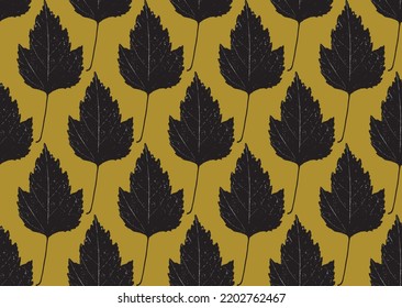 Seamless maple leaves, autumn fabric print in black and gold