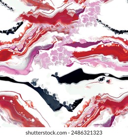 Seamless marble pattern pattern with abstract batik tie dye and marbling art background elements in red, pink and black