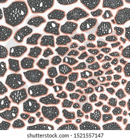 Seamless Marble Pattern with white doodles. Scandinavian Hand Drawn Style. Vector Illustration