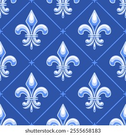 A seamless Mardi Gras-inspired background featuring a royal blue fleur-de-lis pattern complemented by diagonal patterns and dotted accents inspired by New Orleans culture