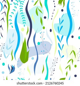 Seamless marine background with algae patterns