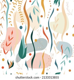 Seamless marine background with algae patterns