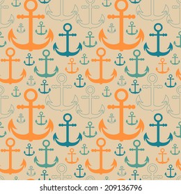 Seamless marine background with anchors