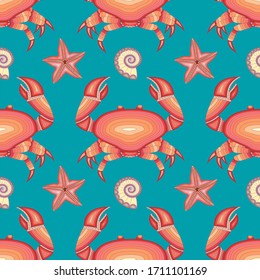 Seamless marine background with crabs. Vector illustration