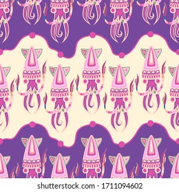 Seamless marine background with squid. Vector illustration