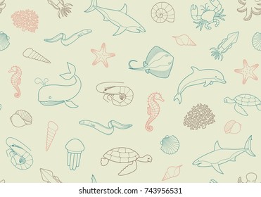 Seamless marine backgroundSeamless pattern with fish and marine life