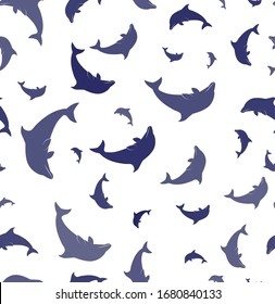 Seamless marine dolphin vector background