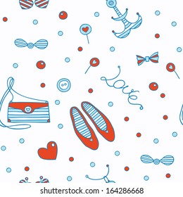 Seamless marine fashion pattern. Fashion accessories in a marine style. 