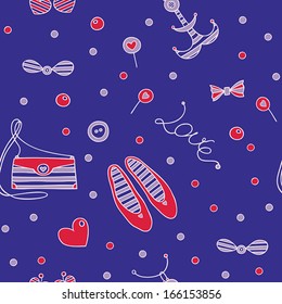 Seamless marine fashion pattern. Fashion accessories in a marine style. 