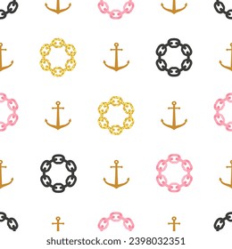 Seamless marine pattern with anchors and ship chains. Vector illustration