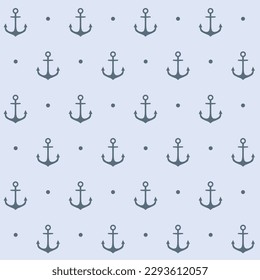 Seamless marine pattern. Black nautical anchor. Light blue vector background.