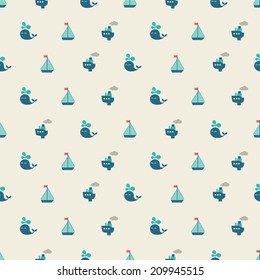 Seamless marine pattern "Boats & whales"