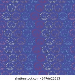 Seamless marine pattern with clam and pearl. Seafood pattern background underwater 2d cartoon