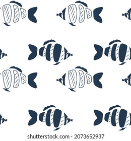 Seamless marine pattern with fish.Vector illustration.Abstraction, blue color.Texture for material and paper.