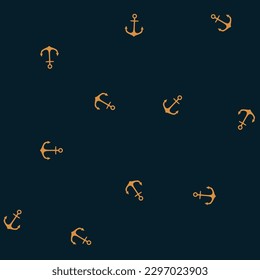 Patrón marino sin mar. El ancla náutica dorada sobre fondo oscuro. Impresión gráfica para textiles. Ilustración vectorial.
