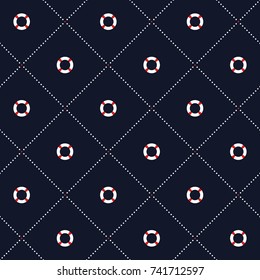 Seamless marine pattern with lifebuoy