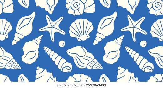 Seamless marine pattern with shells. Summer vector design