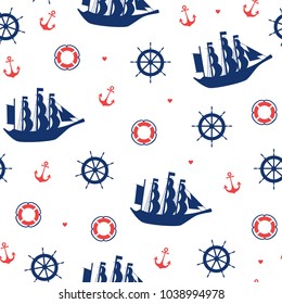 Seamless marine pattern with ships. Vector  illustration