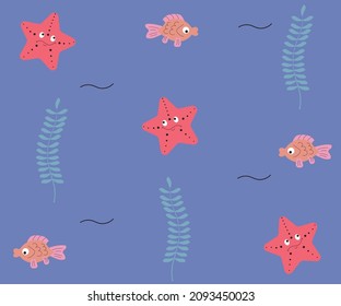 seamless marine pattern with starfish and fish

