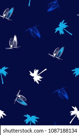 seamless marine pattern. surfing and palm tress.textile,  May be use for marine theme or scrapbook page design.
