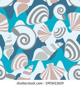 Patrón marino sin mar. Olas y conchas. Para tela, papel pintado.