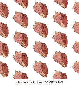 Seamless marine print multi-colored seashells. Seamless background