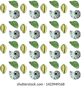 Seamless marine print multi-colored seashells. Seamless background