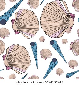 Seamless marine print multi-colored seashells. Seamless background