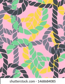 Seamless marine rope knot pattern. Endless illustration with color rope ornament and nautical sea knots. Trendy maritime style background. Rope texture. Ready for textile, fabric prints, wrapping. 