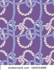Seamless marine rope knot pattern. Endless illustration with color rope ornament and nautical sea knots. Trendy maritime style background. Rope texture. Ready for textile, fabric prints, wrapping. 