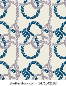 Seamless marine rope knot pattern. Endless illustration with color rope ornament and nautical sea knots. Trendy maritime style background. Rope texture. Ready for textile, fabric prints, wrapping. 
