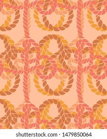 Seamless marine rope knot pattern. Endless illustration with color rope ornament and nautical sea knots. Trendy maritime style background. Rope texture. Ready for textile, fabric prints, wrapping. 