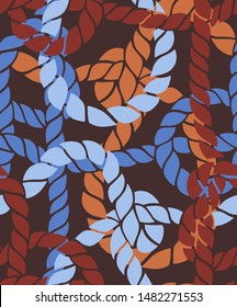 Seamless marine rope knot pattern. Endless illustration with color rope ornament and nautical sea knots. Trendy maritime style background. Rope texture. Ready for textile, fabric prints, wrapping. 