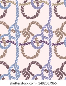 Seamless marine rope knot pattern. Endless illustration with color rope ornament and nautical sea knots. Trendy maritime style background. Rope texture. Ready for textile, fabric prints, wrapping. 