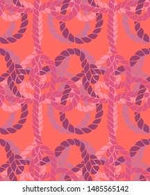 Seamless marine rope knot pattern. Endless illustration with color rope ornament and nautical sea knots. Trendy maritime style background. Rope texture. Ready for textile, fabric prints, wrapping. 