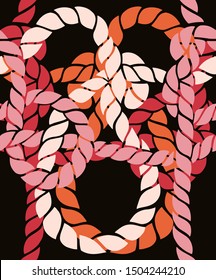 Seamless marine rope knot pattern. Endless illustration with color rope ornament and nautical sea knots. Trendy maritime style background. Rope texture. Ready for textile, fabric prints, wrapping. 