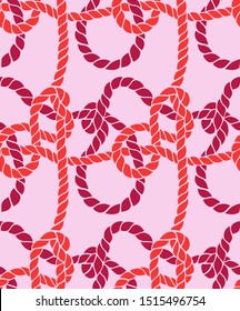 Seamless marine rope knot pattern. Endless illustration with color rope ornament and nautical sea knots. Trendy maritime style background. Rope texture. Ready for textile, fabric prints, wrapping. 