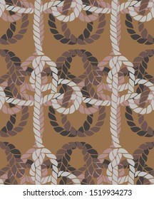 Seamless marine rope knot pattern. Endless illustration with color rope ornament and nautical sea knots. Trendy maritime style background. Rope texture. Ready for textile, fabric prints, wrapping. 