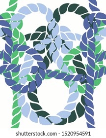 Seamless marine rope knot pattern. Endless illustration with color rope ornament and nautical sea knots. Trendy maritime style background. Rope texture. Ready for textile, fabric prints, wrapping. 