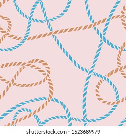 Seamless marine rope knot pattern. Endless illustration with color rope ornament and nautical sea knots. Trendy maritime style background. Rope texture. For textile, fabric prints, wrapping. 