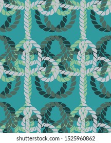 Seamless marine rope knot pattern. Endless illustration with color rope ornament and nautical sea knots. Trendy maritime style background. Rope texture. Ready for textile, fabric prints, wrapping. 