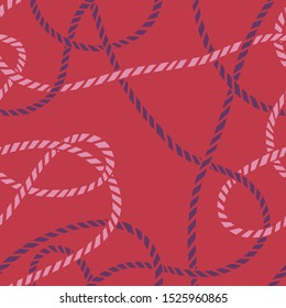 Seamless marine rope knot pattern. Endless illustration with color rope ornament and nautical sea knots. Trendy maritime style background. Rope texture. For textile, fabric prints, wrapping. 
