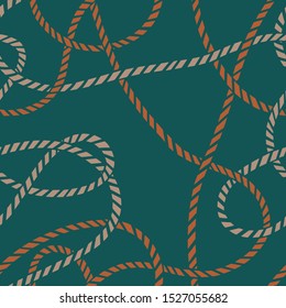 Seamless marine rope knot pattern. Endless illustration with color rope ornament and nautical sea knots. Trendy maritime style background. Rope texture. For textile, fabric prints, wrapping. 
